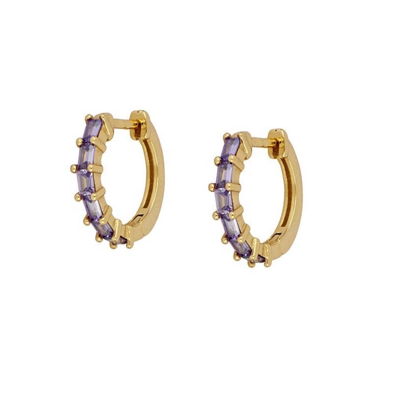 Hoop Earring Sterling Silver 925 18K Gold Plated with Zircons (1 Piece)